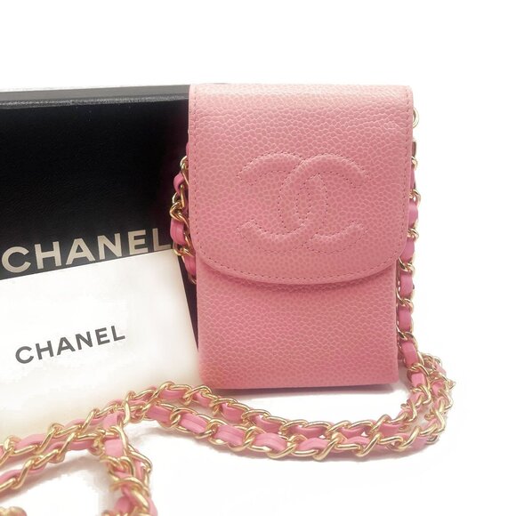 Authentic CHANEL Vintage Mini Flap Caviar Leather Pouch Cigarette Case Crossbody - Picture 1 of 15